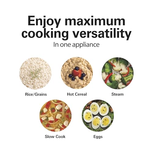 Hamilton Beach Black & Stainless Steel Programmable Rice Cooker & Food Steamer, 6 Cups Cooked, Egg & Slow Cook Functions