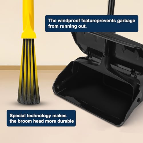 KeFanta Yellow Heavy Duty Broom and Dustpan Set for Commercial Indoor & Outdoor Use