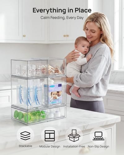 Vtopmart Stackable Acrylic Storage Drawers Set of 5 with Small, High & Wide Bins