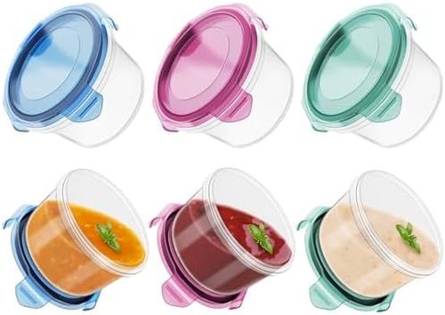 Freshmage Salad Dressing Containers - Leakproof 2.7 oz Condiment Cups | 6 Pack, BPA-Free & Reusable