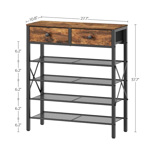 YATINEY 5-Tier Shoe Rack with Drawers, Rustic Brown & Black, 27.7" x 10.8" x 37.7"