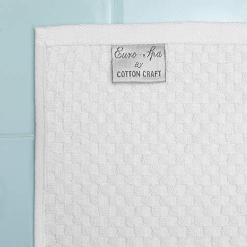 White Euro Spa Waffle Weave Bath Towels Set of 4 - Cotton Craft, 30x56 Inches - Variation of White / 4 Pack Bath Towel