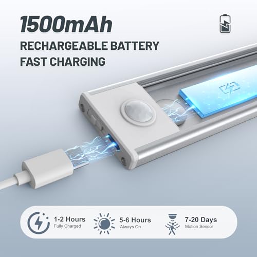 8 Inch Wireless Rechargeable LED Under Cabinet Light with Motion Sensor - White