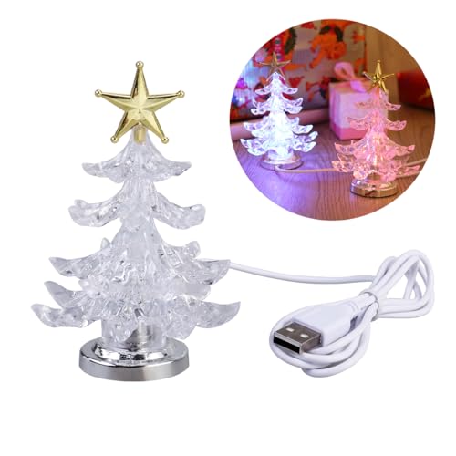 Glowing Christmas Tree, RGB 7 Color Flashing Light, LED USB Table Mini Xmas Tree Light, Decorative Bedside Lamp Winter Decoration for Christmas ()
