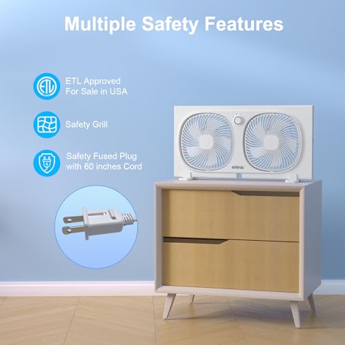 Adjustable Window Fan with 3 Speeds, 180°+90° Rotatable Heads, Reversible, Fits 21.65-33.27 Inch Windows - Home & Kitchen
