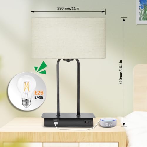BesLowe 16’’ Cream Bedside Nightstand Table Lamp with Touch Control & LED Bulb