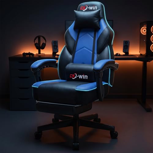 DL-win Gaming Chair for Adults with Footrest & Massager - Royal Blue