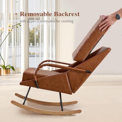 VECELO Nursery Rocking Chair, Oversized Leather Glider Rocker with