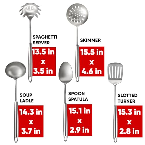 5 Pcs Newness Cooking Utensils Set, 304 Stainless Steel Kitchen Metal