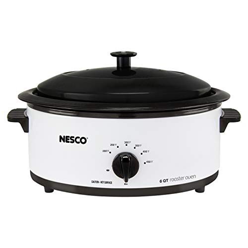 NESCO 6 Quart Electric Roaster Oven with Porcelain Cookwell – White