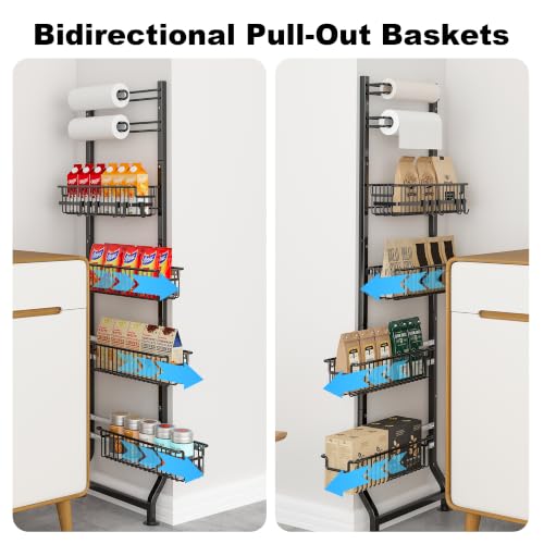 Black 6-Tier Slim Corner Shelf - Narrow Storage Organizer for Kitchen and Pantry