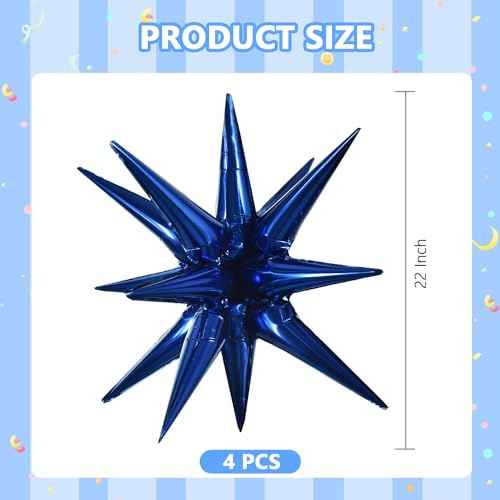 TONIFUL 4 Pcs 22inch 4D Navy Blue Explosion Star Mylar Balloons 14Point Star Balloons for Party Backdrop Christmas,New Year Birthday, Wedding Baby Shower Anniversary Photo Booth Supplies