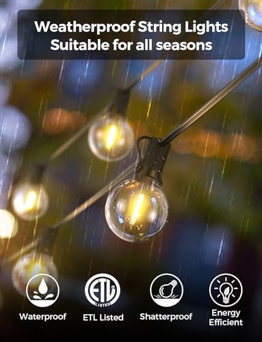 XMCOSY+ 100Ft Smart Outdoor String Lights with 50 G40 LED Bulbs, WiFi & App Control, Dimmable, Waterproof, Extendable