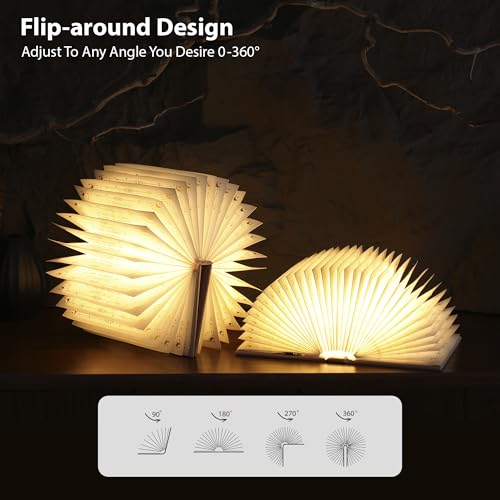 Pink Folding Book Lamp - Book Lover Gift, Bookshelf Light, Paper Lamp with Adjustable Modes