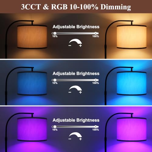 LED Floor Lamp with RGB & Adjustable Color Temperature - 65-71 Inches, Beige Flaxen Shade