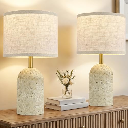 GyroVu Beige Resin Table Lamps Set of 2 - 18-Inch Bedside & Living Room Lighting