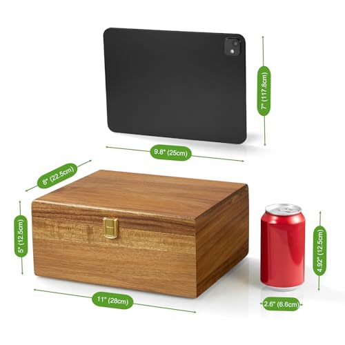 DRASTAR Large Acacia Wooden Keepsake Box with Lock – Memory & Photo Storage