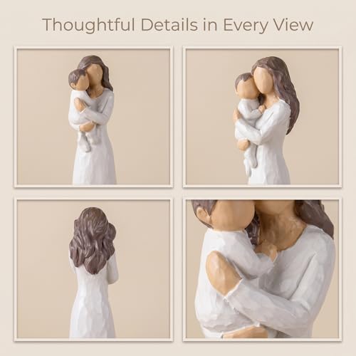 Mother & Son Hug Figurine - Hand Painted Resin Sculpture for Mom's Gift, Mother's Day, Shelf Decor
