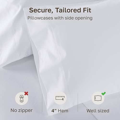 Queen Size Pillow Cases Set of 2 - Bright White 1000 Thread Count Cotton