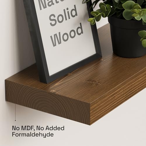 BAOBAB WORKSHOP Walnut 24 Inch Solid Wood Floating Shelves Wall Mount Set