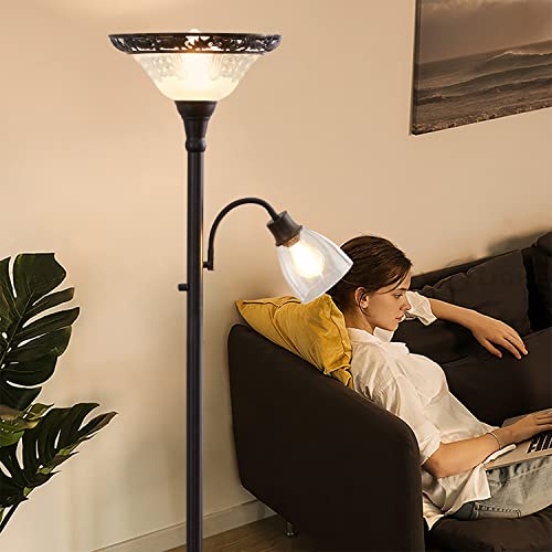 Victorian Floor Lamp with Adjustable Gooseneck Reading Light - Black & White
