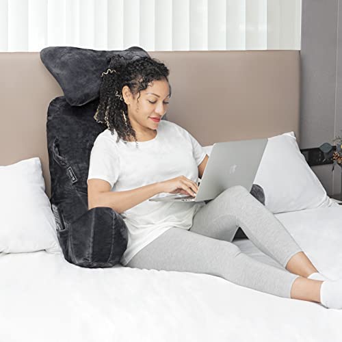 SLIGUY Extra Large Black Reading Pillow 31" Bed Rest with Detachable Neck Roll