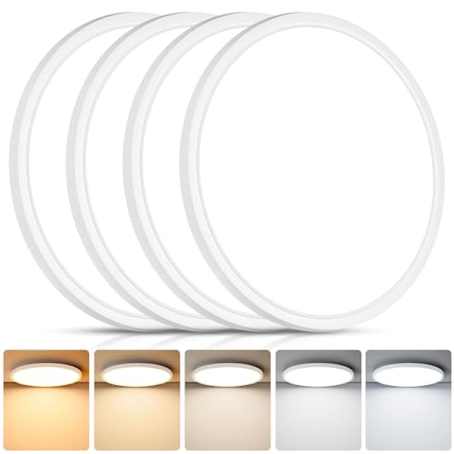 12 Inch Dimmable LED Ceiling Light Fixture with 5 Color Temperatures - White, 4-Pack