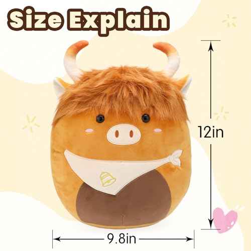 Highland Cows Plush Pillow Adorable Cow Stuffed Animal Plushies Toys Soft Fluffy Cow Plush Pillow for Birthdays Day