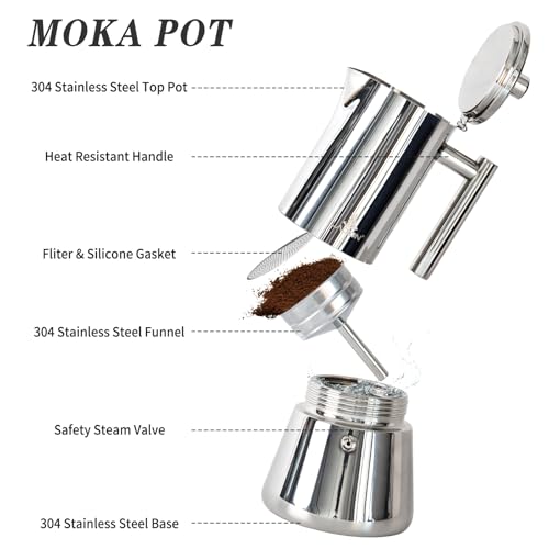 LAOION 12-Cup Silver Stovetop Espresso Maker, 17.5 oz Moka Pot, Stainless Steel