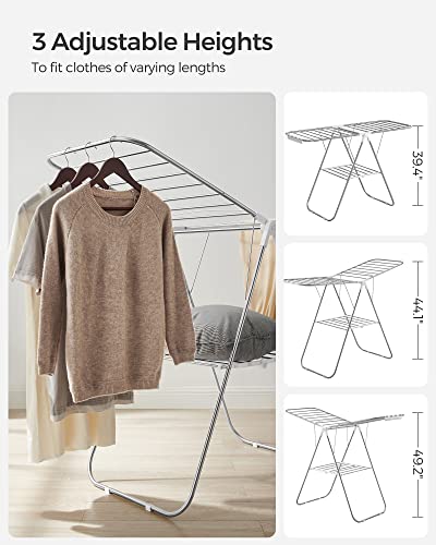 SONGMICS Silver & White Foldable Steel Clothes Drying Rack 1-Tier, Space-Saving Laundry Organizer