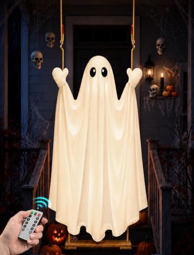 HOPOCO Lighted Halloween Swing Ghost Outdoor Decor with Remote Control