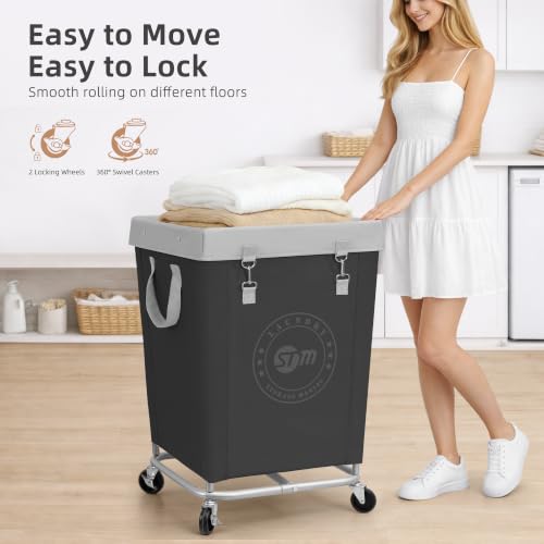 Commercial Laundry Hamper with Heavy Duty Steel Frame - Black, Medium