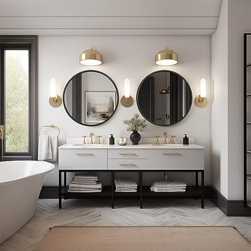 G-LEAF 32-Inch Black Round Wall Mirror for Bathroom & Entryway with Matte Metal Frame - Seamless, Durable & Easy to Install