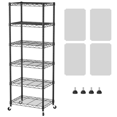 Black 6-Tier Wire Storage Shelf - Adjustable Metal Shelving Unit 17.5x11.5x61.5 Inches