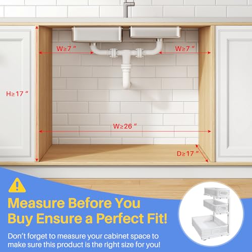 Under Sink Organizer 3-Tier Metal Pull-Out Shelf - White 2-Pack