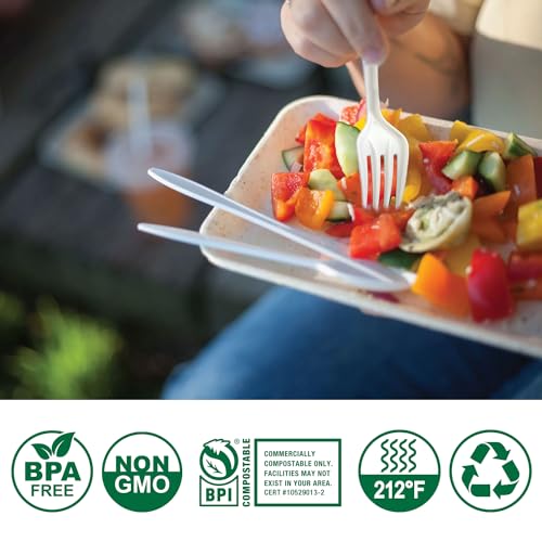 Biocean Compostable No Plastic Utensils Set 6.1-7in, 360 Count - Eco-Friendly Flatware for Parties & Camping