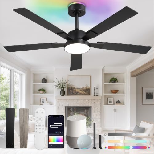 Black 52-Inch Smart Ceiling Fan with Light Remote Alexa Compatible