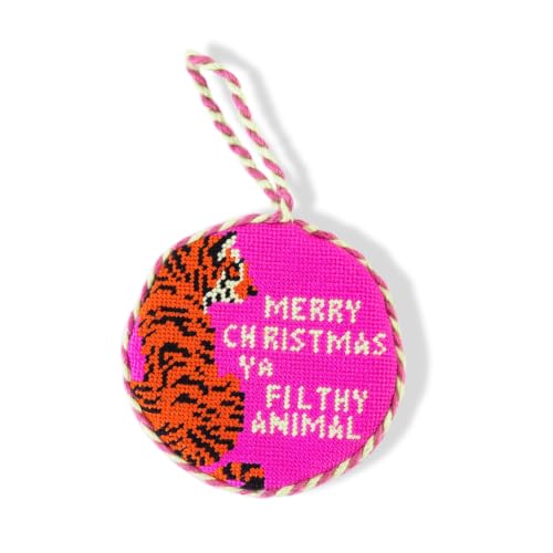FURBISH Merry Christmas Ya Filthy Animal Needlepoint Christmas Ornament - Handcrafted Holiday Decor