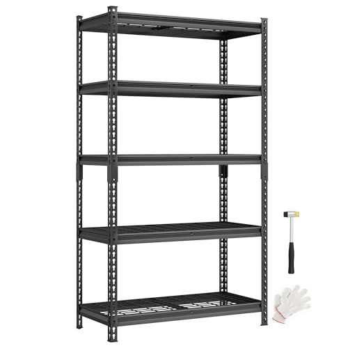 Heavy-Duty 5-Tier Steel Storage Shelves - Adjustable Garage & Warehouse Racks