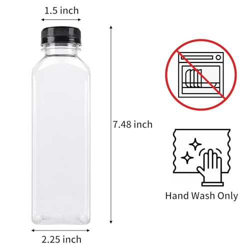 16oz Plastic Juice Bottles with Caps - 36 Pack Clear Reusable Containers