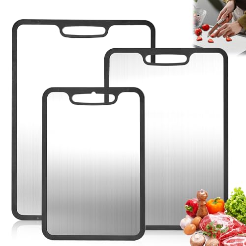 Banquiura Titanium Cutting Board Set of 3 - Large, Medium, Small with Silicone Non-Slip Edges