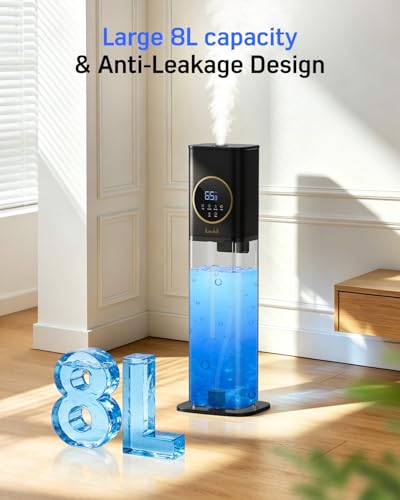LACIDOLL Large Room Humidifier 8L with Night Light & Aroma Tray - Black
