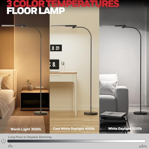 Honeywell Dimmable LED Floor Lamp Black 77 Inch Reading & Task Light