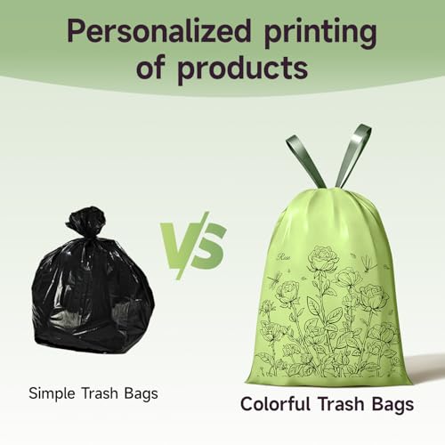 Multicolor Floral Scented Garbage Bags 4 Gallon Drawstring Pack of 4 - Lavender, Jasmine, Rose, Lily of the Valley