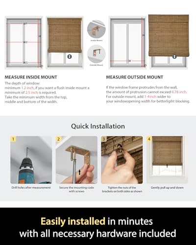 UNISHADES Room Darkening Bamboo Roman Shades with Valance - Highfield Teak, 34.5" W x 64" H (Variation: Room Darkening)