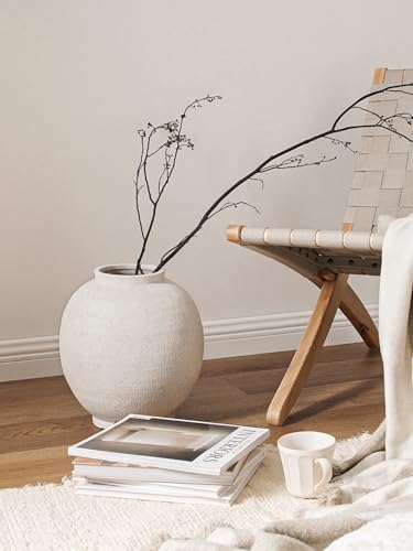 Kora Sandstone White Large Ceramic Floor Vase 12.5 Inch Farmhouse Home Decor