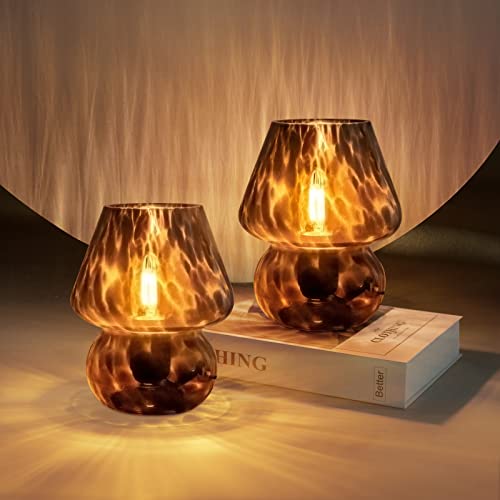 Black Mushroom Lamp Set of 2 Vintage Dimmable Table Lamps for Bedroom Living Room