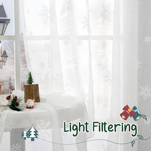 BGment Christmas Sheer Curtains 63 Inches Long 2 Panels Set,