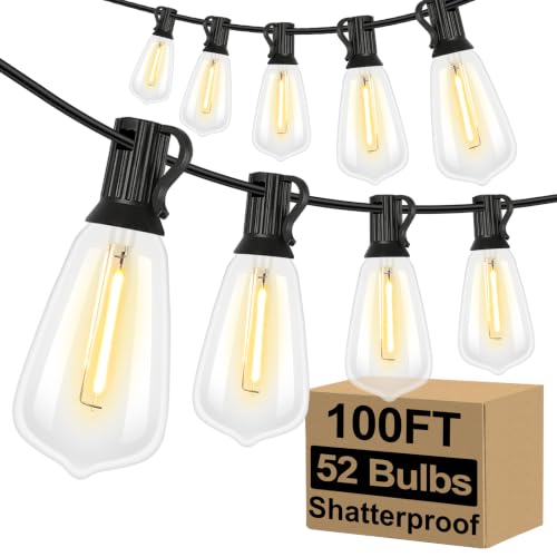 Outdoor String Lights 100FT Black Wire 52 Bulbs Waterproof Patio Decor