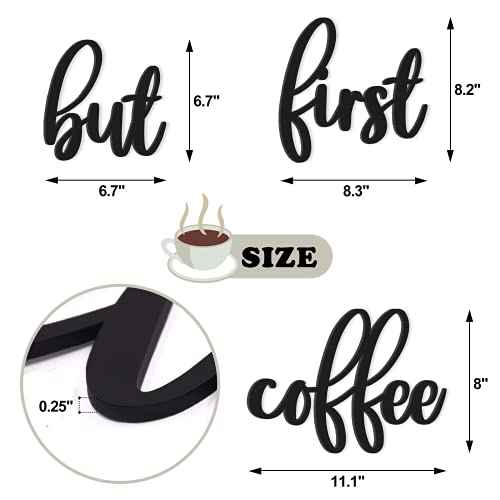 Huray Rayho Coffee Bar Kitchen Wall Decor Wood Signs But First Coffee Words Decorations for Home Decoration Art Kitchen Eating Area Breakfast Nook Cafe or Restaurants Diner, House Warming Gifts, Black